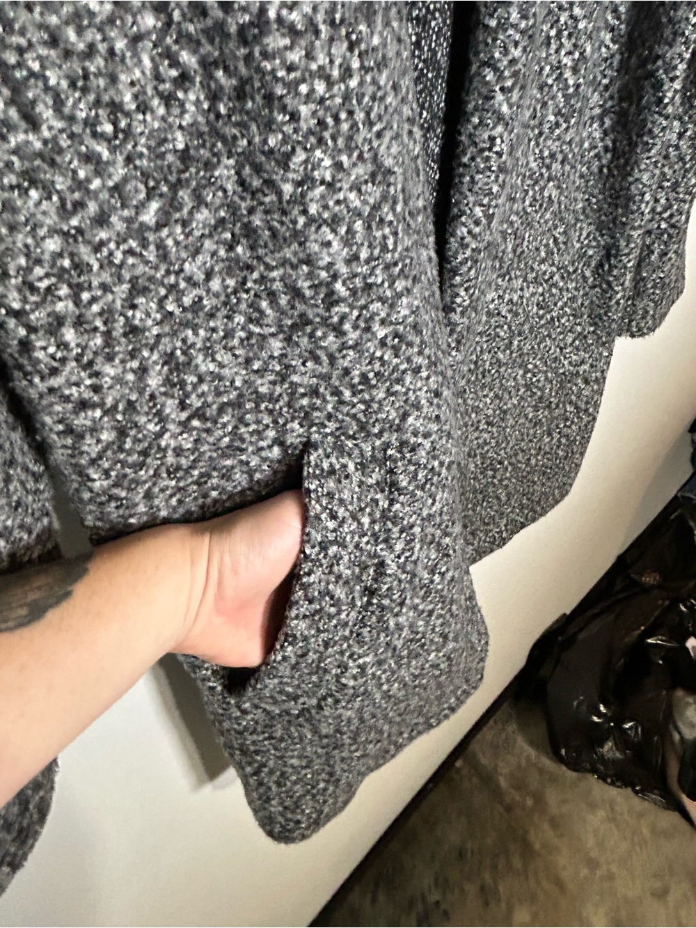 Grey Bouclé Open Front Long Cardigan Pockets XS - Picture 5 of 12